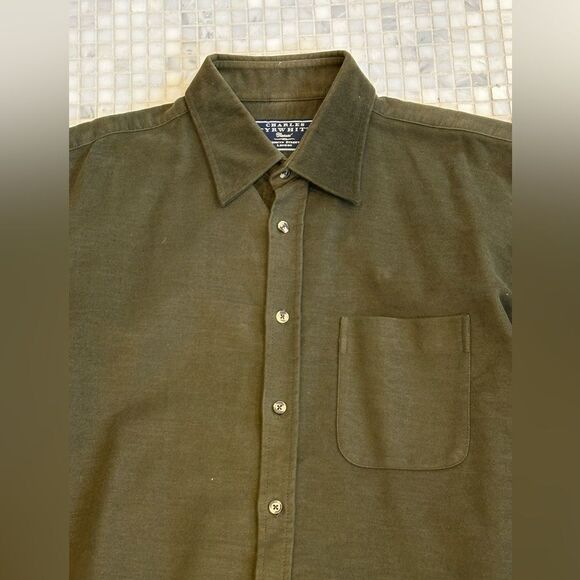Charles Tywitt Green Flannel Cotton Buttondown Shirt - Picture 4 of 11